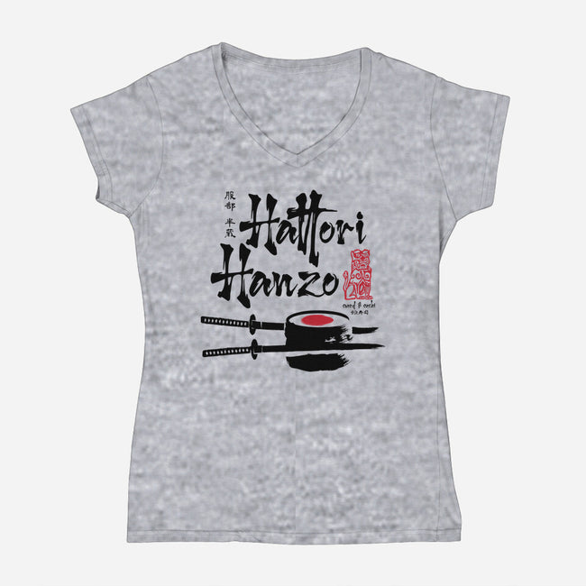 Hattori Hanzo Sword And Sushi-Womens-V-Neck-Tee-DrMonekers