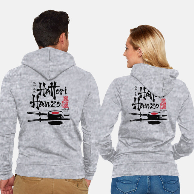 Hattori Hanzo Sword And Sushi-Unisex-Zip-Up-Sweatshirt-DrMonekers