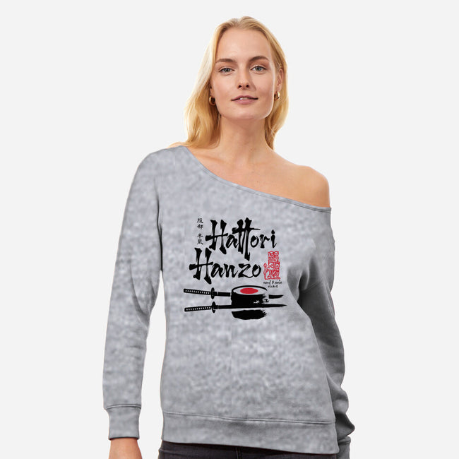 Hattori Hanzo Sword And Sushi-Womens-Off Shoulder-Sweatshirt-DrMonekers