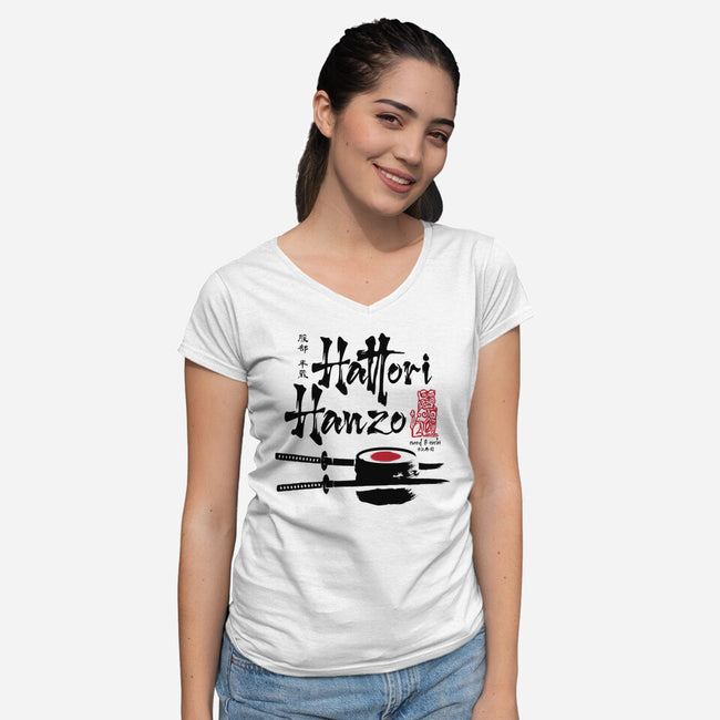 Hattori Hanzo Sword And Sushi-Womens-V-Neck-Tee-DrMonekers