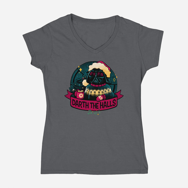 Darth The Halls-Womens-V-Neck-Tee-teesgeex