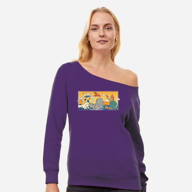 The Great Wave Kawaiiju-Womens-Off Shoulder-Sweatshirt-anarist