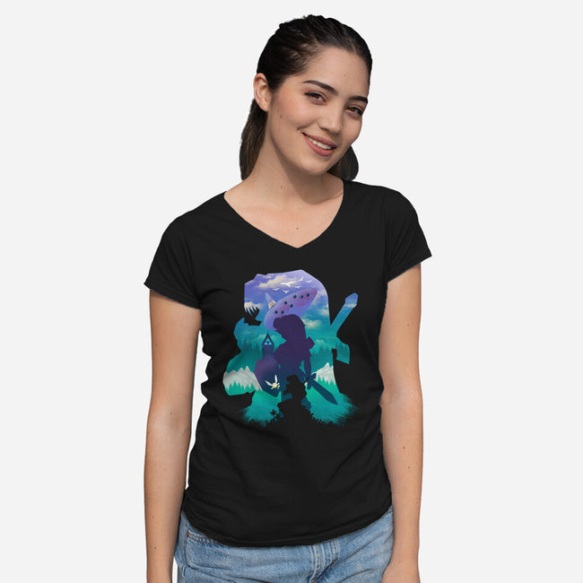 Ocarina Landscape-Womens-V-Neck-Tee-dandingeroz