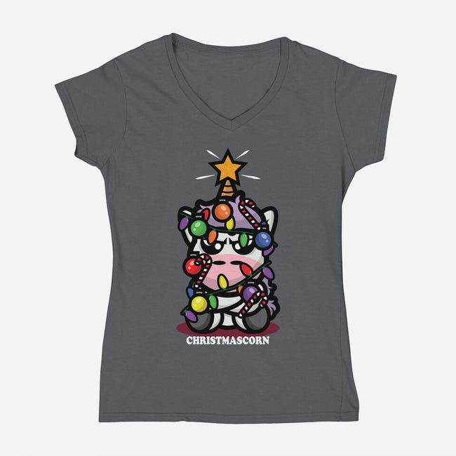 Christmascorn-Womens-V-Neck-Tee-jrberger