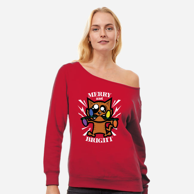 Merry And Bright Cat-Womens-Off Shoulder-Sweatshirt-jrberger