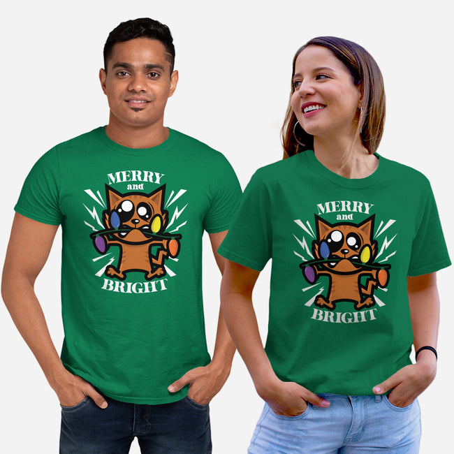 Merry And Bright Cat-Unisex-Basic-Tee-jrberger