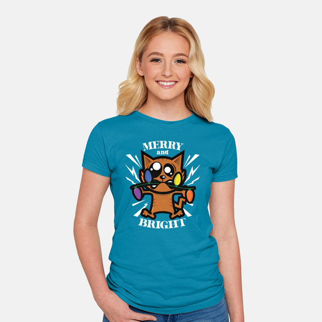 Merry And Bright Cat-Womens-Fitted-Tee-jrberger