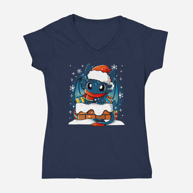 Dragon Santa Claus-Womens-V-Neck-Tee-Vallina84