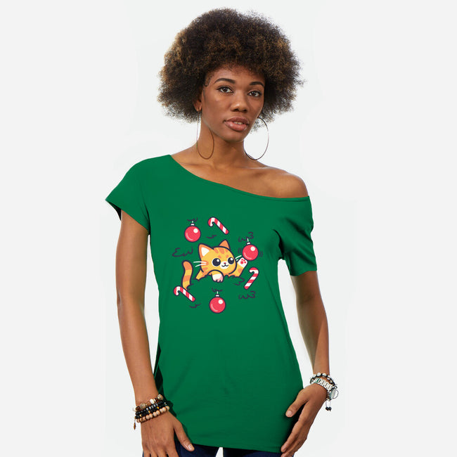 Cat In The Christmas Tree-Womens-Off Shoulder-Tee-NemiMakeit