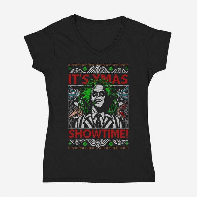 It's Xmas Showtime-Womens-V-Neck-Tee-Arinesart