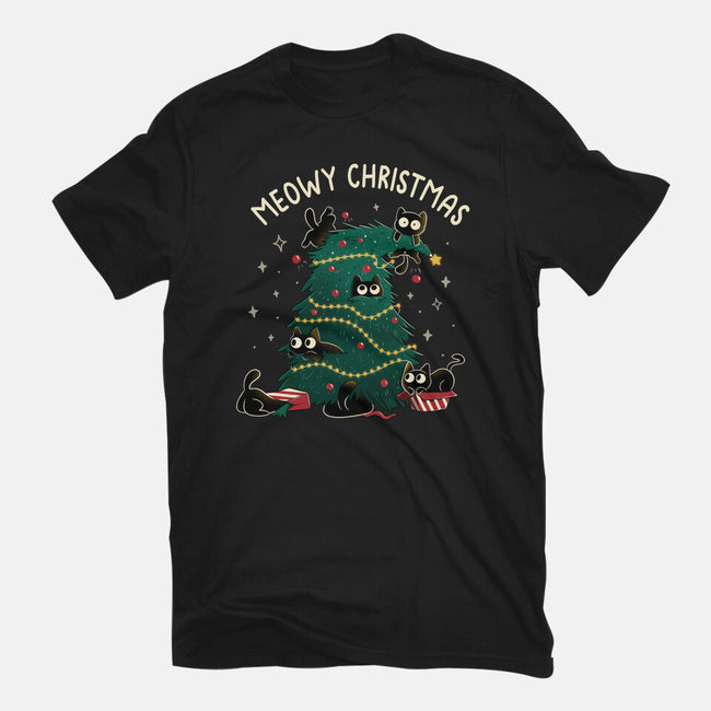 Meowy Christmas Funny Cats-Womens-Basic-Tee-tobefonseca