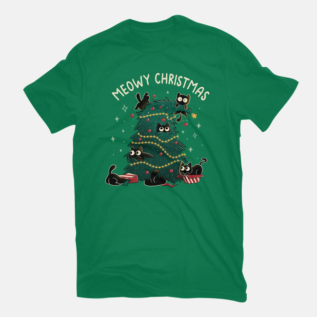 Meowy Christmas Funny Cats-Womens-Basic-Tee-tobefonseca