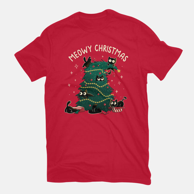 Meowy Christmas Funny Cats-Womens-Basic-Tee-tobefonseca