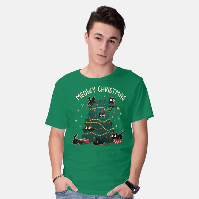 Meowy Christmas Funny Cats-Mens-Basic-Tee-tobefonseca