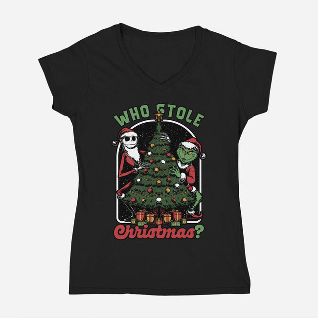 Stealing Christmas Movies-Womens-V-Neck-Tee-Studio Mootant