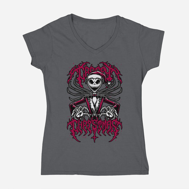 Creepy Christmas Skeleton-Womens-V-Neck-Tee-Studio Mootant