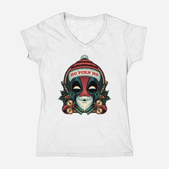 Ho Freakin Ho-Womens-V-Neck-Tee-glitchygorilla