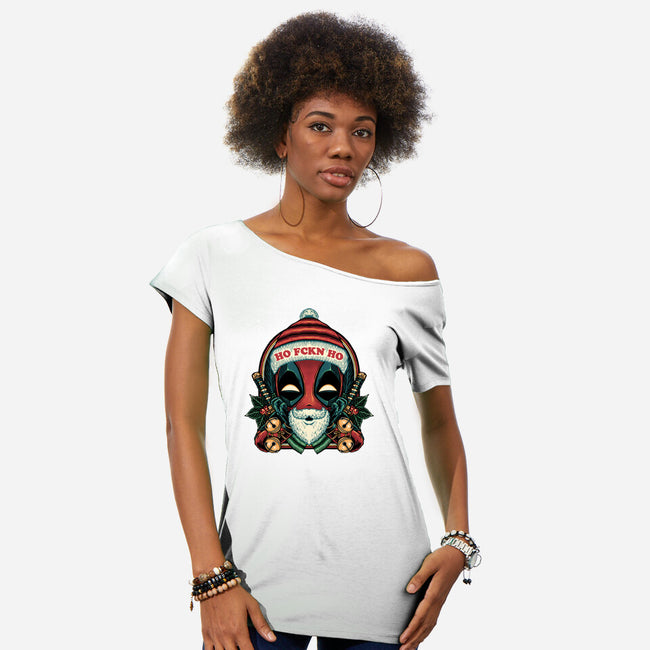 Ho Freakin Ho-Womens-Off Shoulder-Tee-glitchygorilla