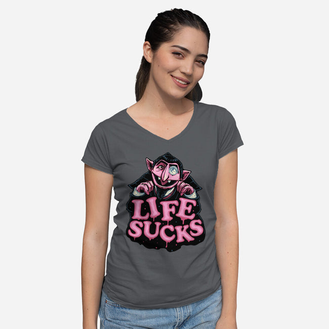 This Life Sucks-Womens-V-Neck-Tee-glitchygorilla