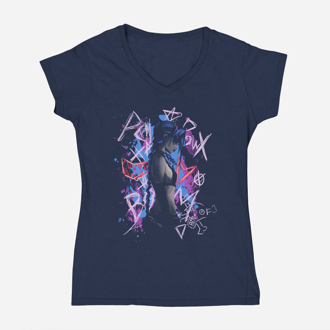 Shadow Crazy Jinx-Womens-V-Neck-Tee-fanfabio