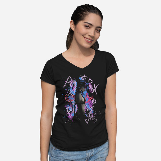 Shadow Crazy Jinx-Womens-V-Neck-Tee-fanfabio