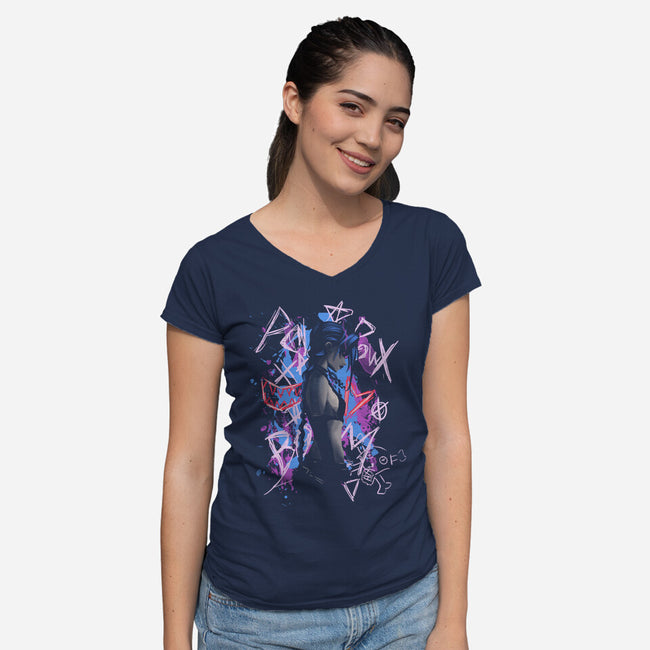 Shadow Crazy Jinx-Womens-V-Neck-Tee-fanfabio