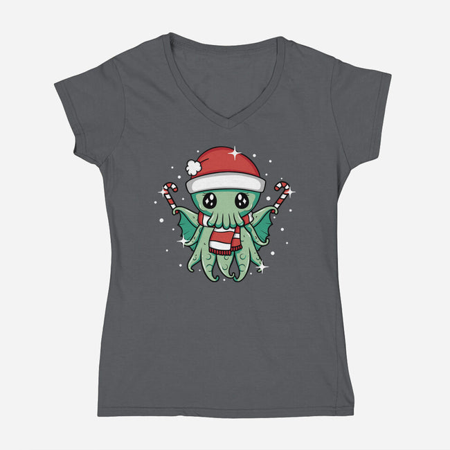 Christmas Cthulhu-Womens-V-Neck-Tee-brunopires