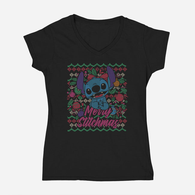 Ugly Sweater Stitchmas-Womens-V-Neck-Tee-turborat14