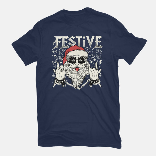 Festive Rock And Roll Santa-Womens-Basic-Tee-tobefonseca