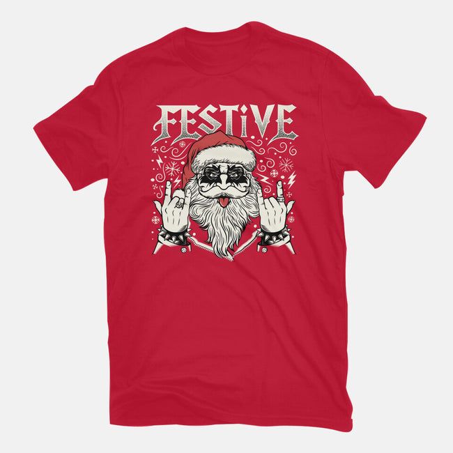 Festive Rock And Roll Santa-Womens-Basic-Tee-tobefonseca