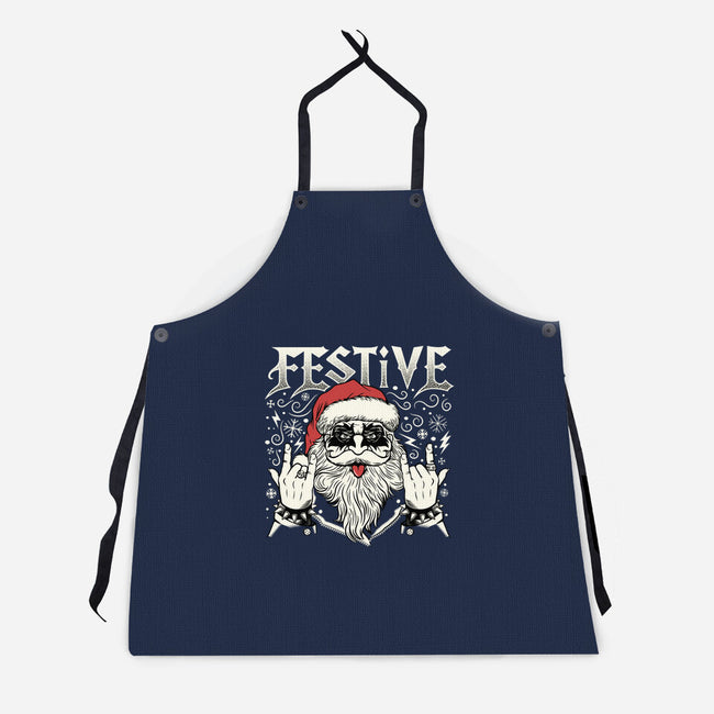 Festive Rock And Roll Santa-Unisex-Kitchen-Apron-tobefonseca