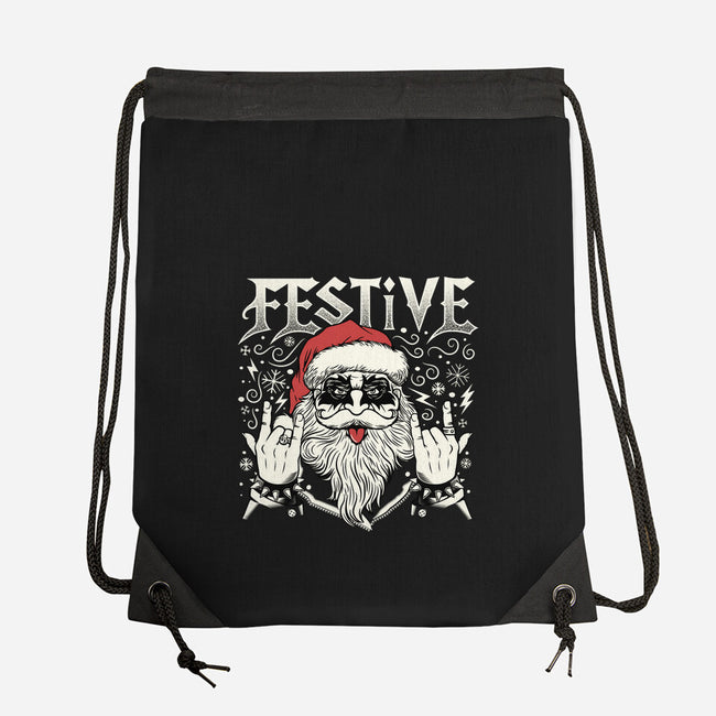 Festive Rock And Roll Santa-None-Drawstring-Bag-tobefonseca
