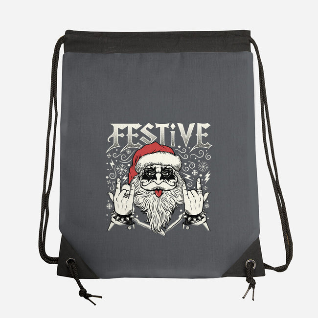 Festive Rock And Roll Santa-None-Drawstring-Bag-tobefonseca