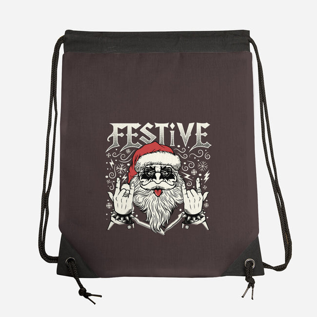 Festive Rock And Roll Santa-None-Drawstring-Bag-tobefonseca