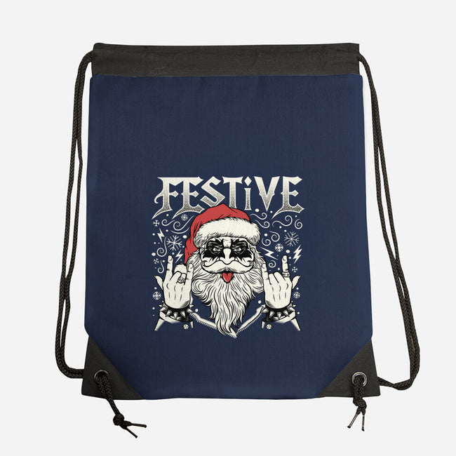 Festive Rock And Roll Santa-None-Drawstring-Bag-tobefonseca
