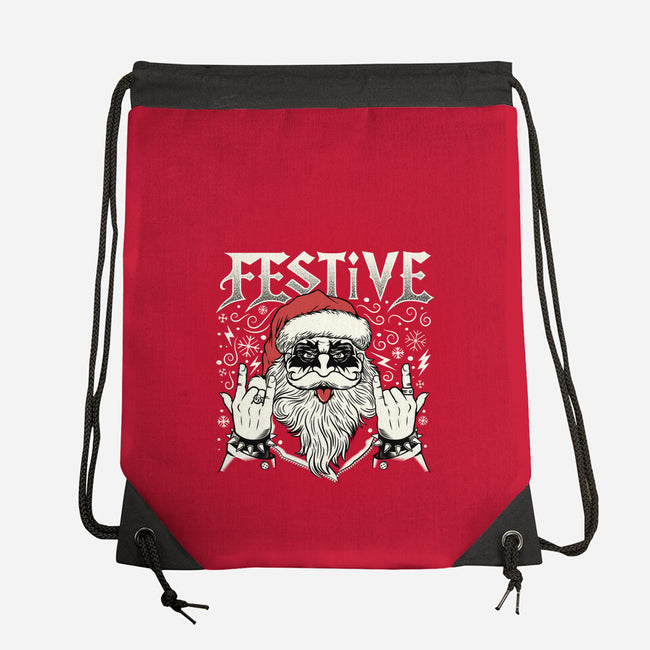 Festive Rock And Roll Santa-None-Drawstring-Bag-tobefonseca
