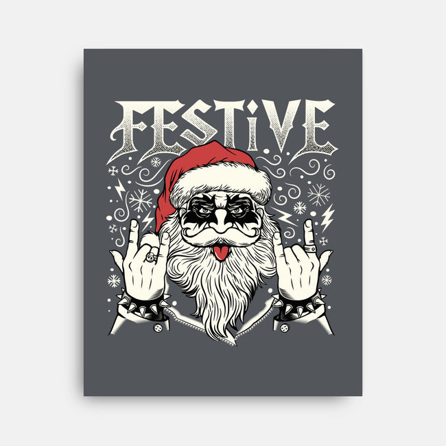 Festive Rock And Roll Santa-None-Stretched-Canvas-tobefonseca