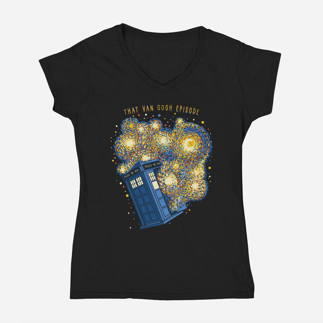 Travel Time Van Gogh Episode-Womens-V-Neck-Tee-tobefonseca