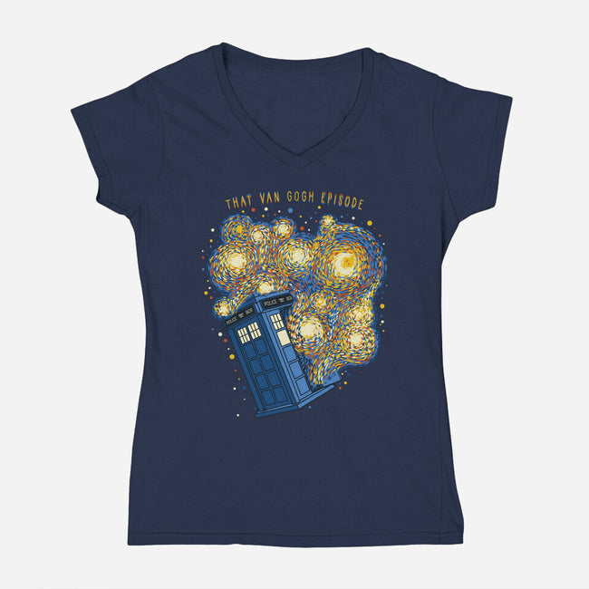 Travel Time Van Gogh Episode-Womens-V-Neck-Tee-tobefonseca