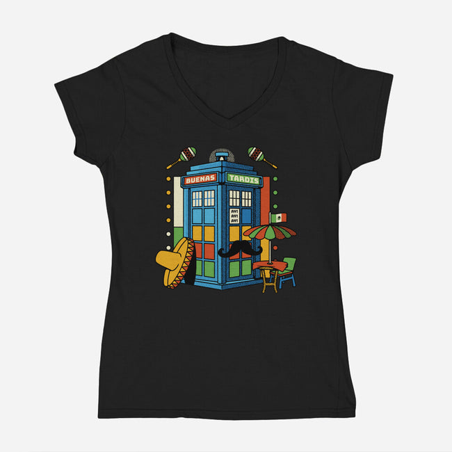 Buenas Tardis Travel Time-Womens-V-Neck-Tee-tobefonseca