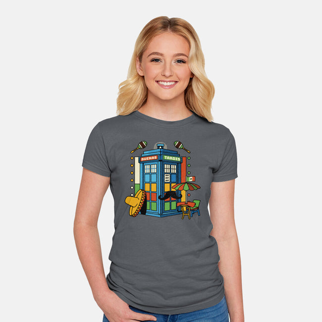 Buenas Tardis Travel Time-Womens-Fitted-Tee-tobefonseca