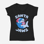 Santa Jaws Xmas Shark-Womens-V-Neck-Tee-tobefonseca