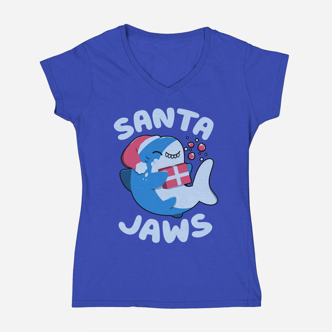 Santa Jaws Xmas Shark-Womens-V-Neck-Tee-tobefonseca