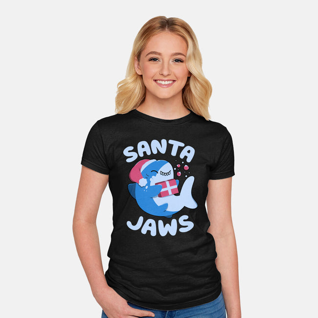 Santa Jaws Xmas Shark-Womens-Fitted-Tee-tobefonseca