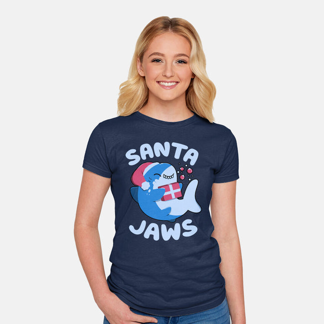 Santa Jaws Xmas Shark-Womens-Fitted-Tee-tobefonseca