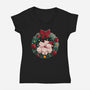 Kitty Garland Cat Christmas-Womens-V-Neck-Tee-tobefonseca