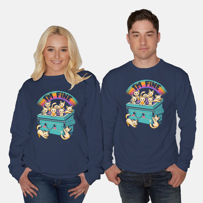 Dumpster On Fire I'm Fine Cat-Unisex-Crew Neck-Sweatshirt-worlddominationforcats