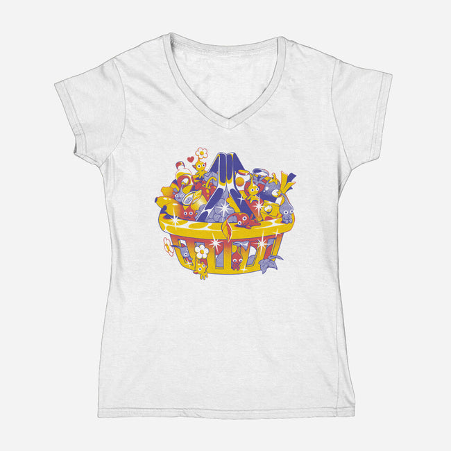 Basket Of Creatures-Womens-V-Neck-Tee-ilustrata