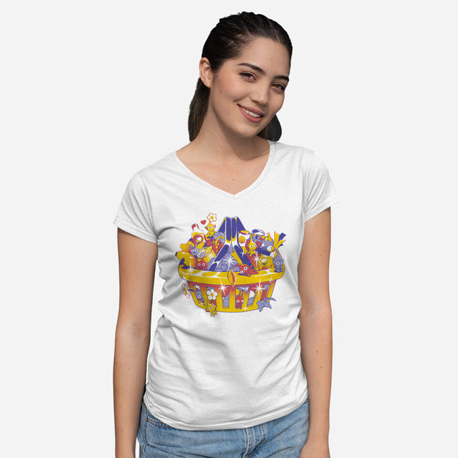 Basket Of Creatures-Womens-V-Neck-Tee-ilustrata