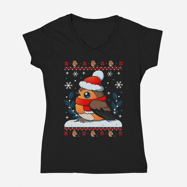 Merry Robin-Womens-V-Neck-Tee-Vallina84